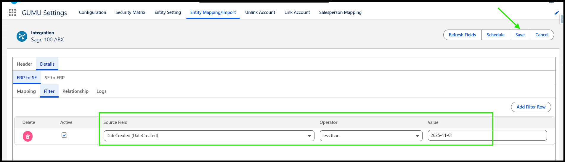 End date in Filters tab