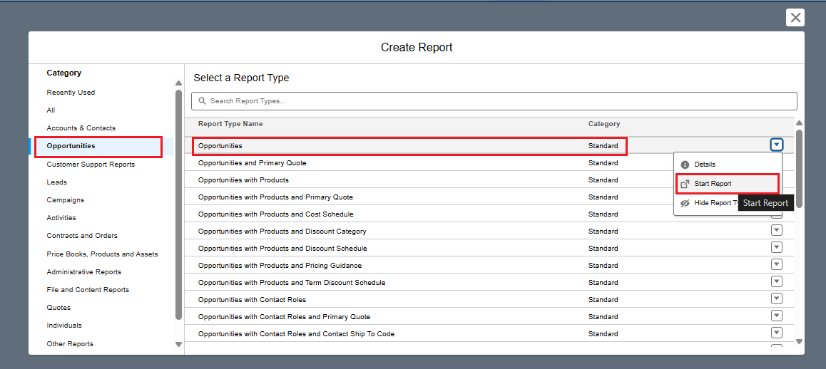 Opportunities Report Type