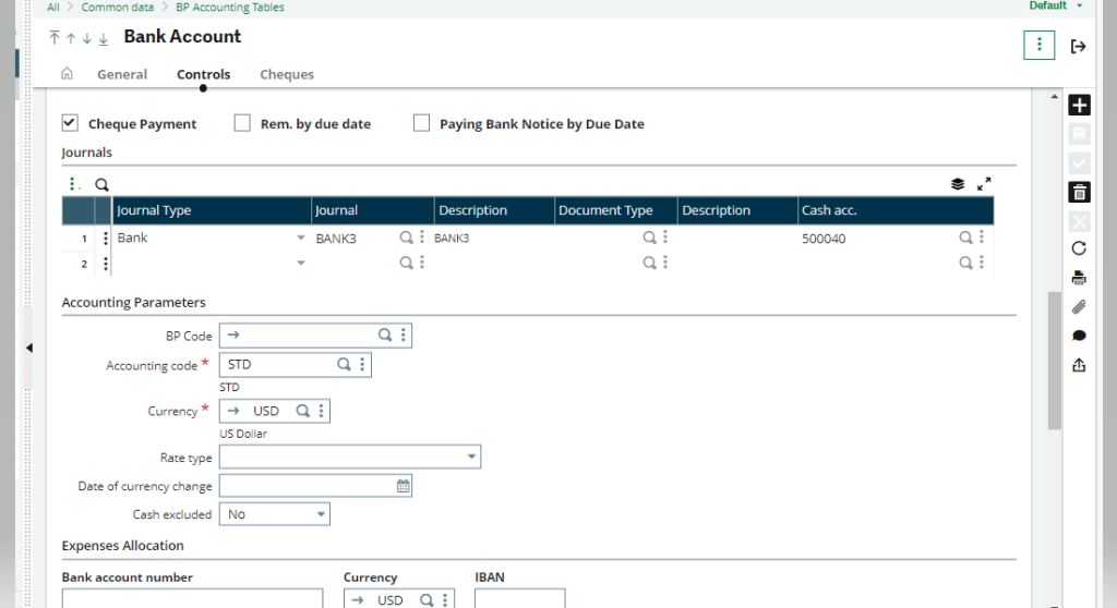 How to set up the default currency for a bank account in Sage X3