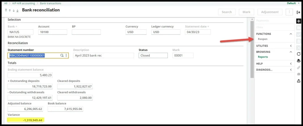 Reversing the Bank Reconciliation in Sage X3 Image 1