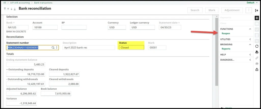 Reversing the Bank Reconciliation in Sage X3 Image 4
