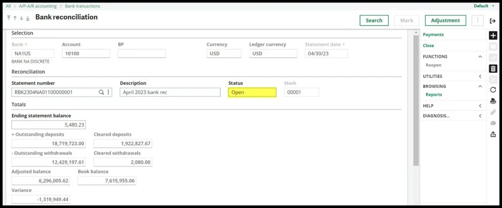 Reversing the Bank Reconciliation in Sage X3 Image 5