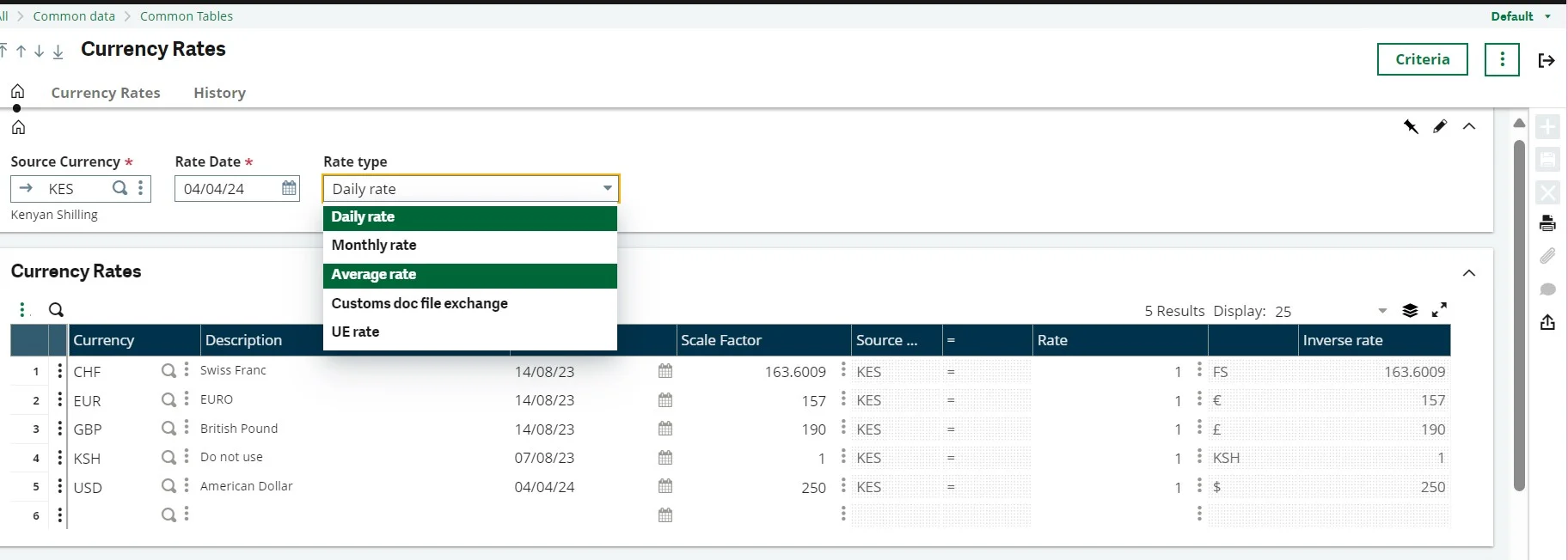 reviewing the currency rate history in sage x3 image-1